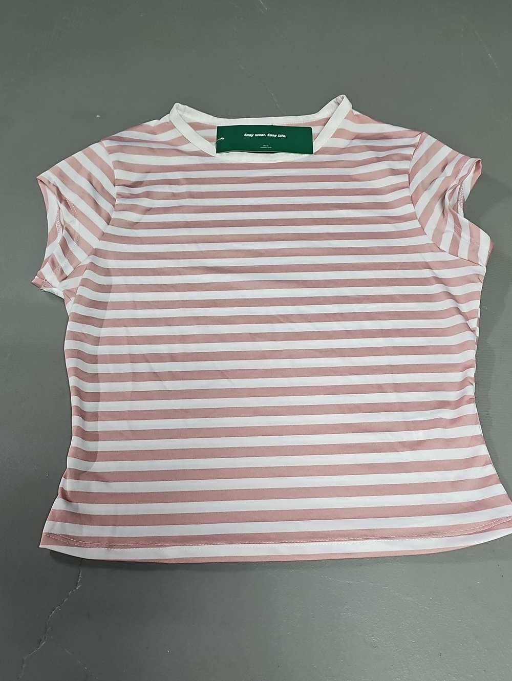 SHEIN EZwear Striped Top Trendy Cute Short Sleeve Crew Neck Pink White NWT
